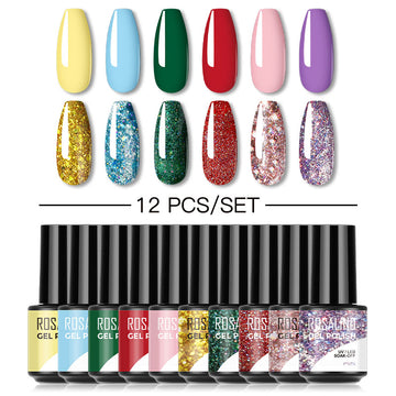 ROSALIND Mini Soak Off Gel Polish Set 12PCS Set Bright For Nail Art Design LED/UV Lamp